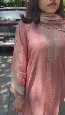 Designer Blush Pink Pure Viscose Maslin Digital Print Suit
