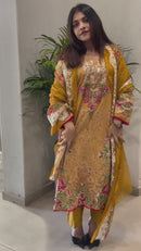 Mustard Yellow Digital Floral Print Cotton Suit