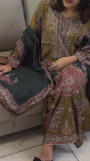 Premium Maslin Silk Pakistani Suit with Floral Print & Elegant Embroidery Traditional Ethnic Wear