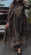 Pure Black floral muslin Suit