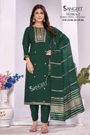 Sangeet Vedika Vol 2 Silk Fancy Work Kurti Pant Dupatta Set