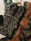 Elegant Black Floral Printed Pakistani Suit
