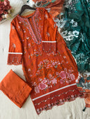 Rust Bloom Cotton Floral Design Embroidered Pakistani Suit