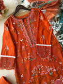 Rust Bloom Cotton Floral Design Embroidered Pakistani Suit
