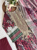 Elegant Maroon Cotton Pakistani Salwar Kameez with Chiffon Dupatta