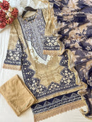 Violet Yellow Elegant Floral Cotton Suit