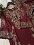 Luxury Pakistani Style Maroon Embroidered Salwar Kameez