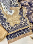 Violet Yellow Elegant Floral Cotton Suit