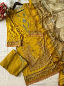 Mustard Yellow Embroidered Cotton Suit