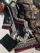 Elegant Black Cotton Printed Suit