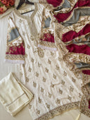 Luxury Ivory & Wine Embroidered Pakistani Suit