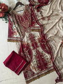 Luxury Burgundy Lawn Suit