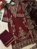 Luxury Pakistani Style Maroon Embroidered Salwar Kameez
