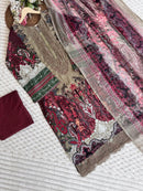 Elegant Maroon Cotton Pakistani Salwar Kameez with Chiffon Dupatta