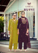Woodee Rutavi Fancy Rayon  Embroidered Kurti Set
